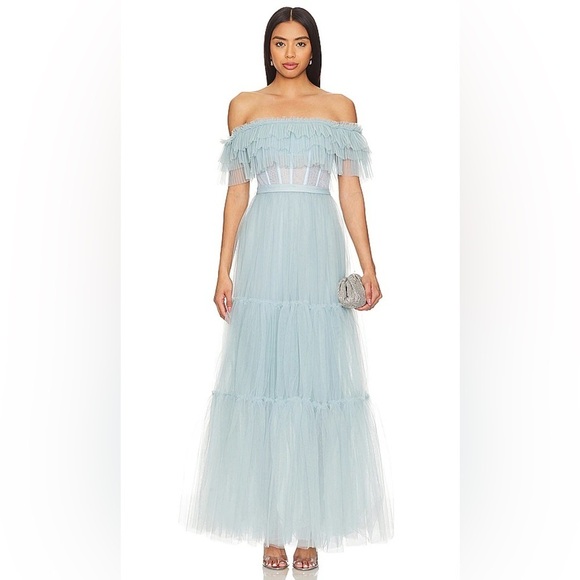 BCBGMaxAzria Dresses & Skirts - NWT BCBGMaxAzria Blue Ruffled Tiered Tool Gown